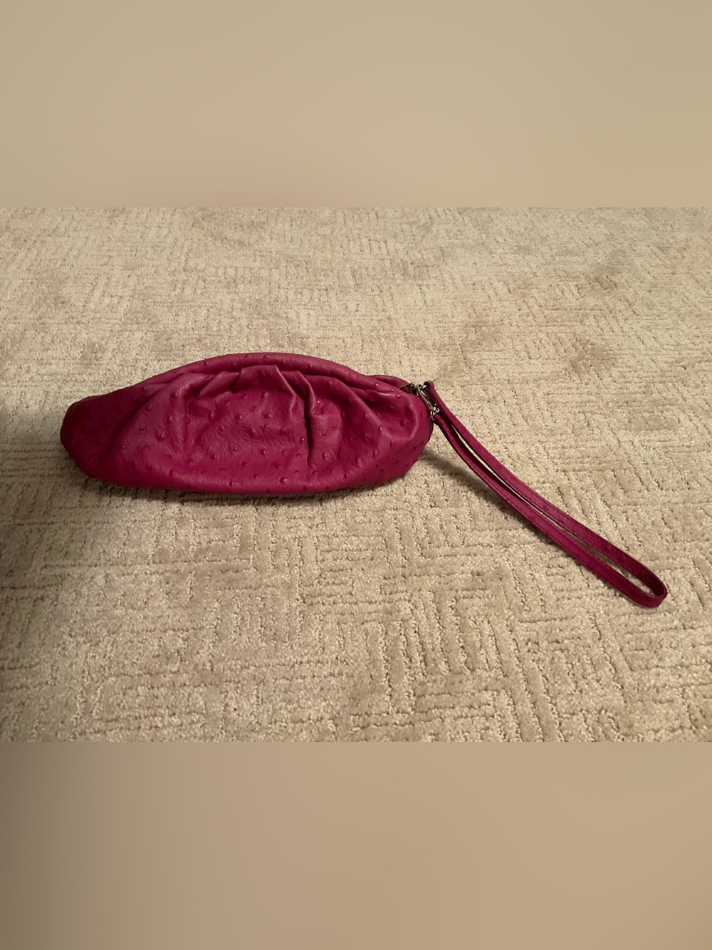 Furla Clutch Wristlet Purse Bag Ostrich‑Embossed Leather Pink Italy Like New